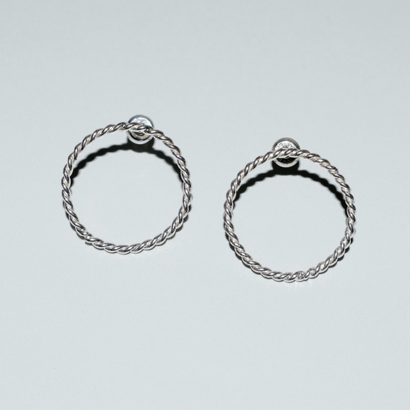 Silver Hoop Stud Earrings - Picture 5 of 5